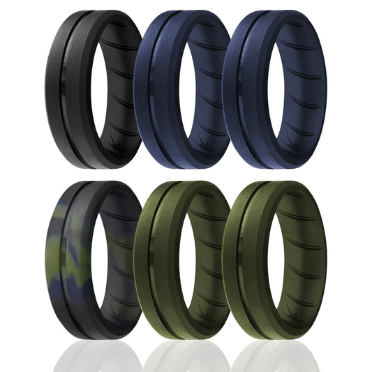 Silicone Wedding BR Middle Line Ring Set - Basic-Olive by ROQ for Men - 6 x 15 mm Ring