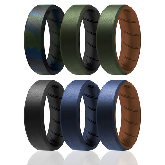 ROQ Silicone Wedding BR 8mm Edge Ring Set - Brown