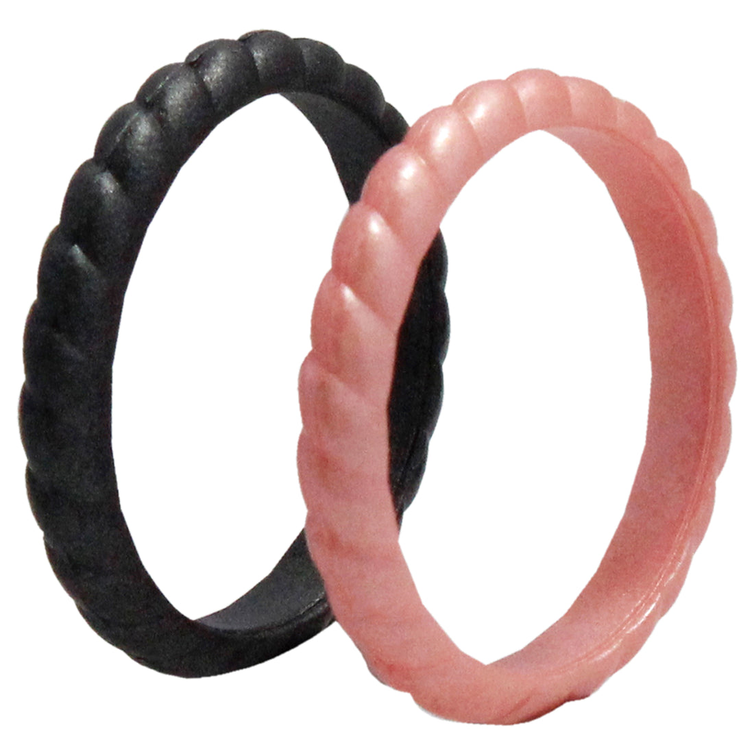 ROQ Silicone Wedding Stackble Bra Point Ring Set - Black-Rose