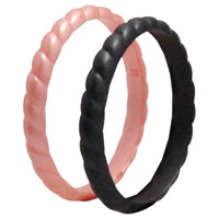ROQ Silicone Wedding Stackble Bra Point Ring Set - Black-Rose