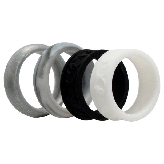ROQ Silicone Wedding Flower Ring Set - Black-White
