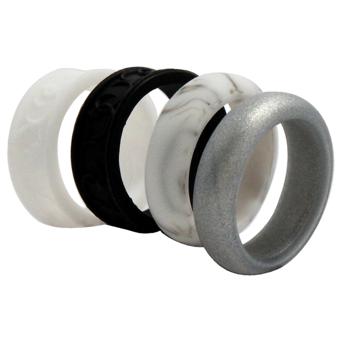 ROQ Silicone Wedding Flower Ring Set - Black-White