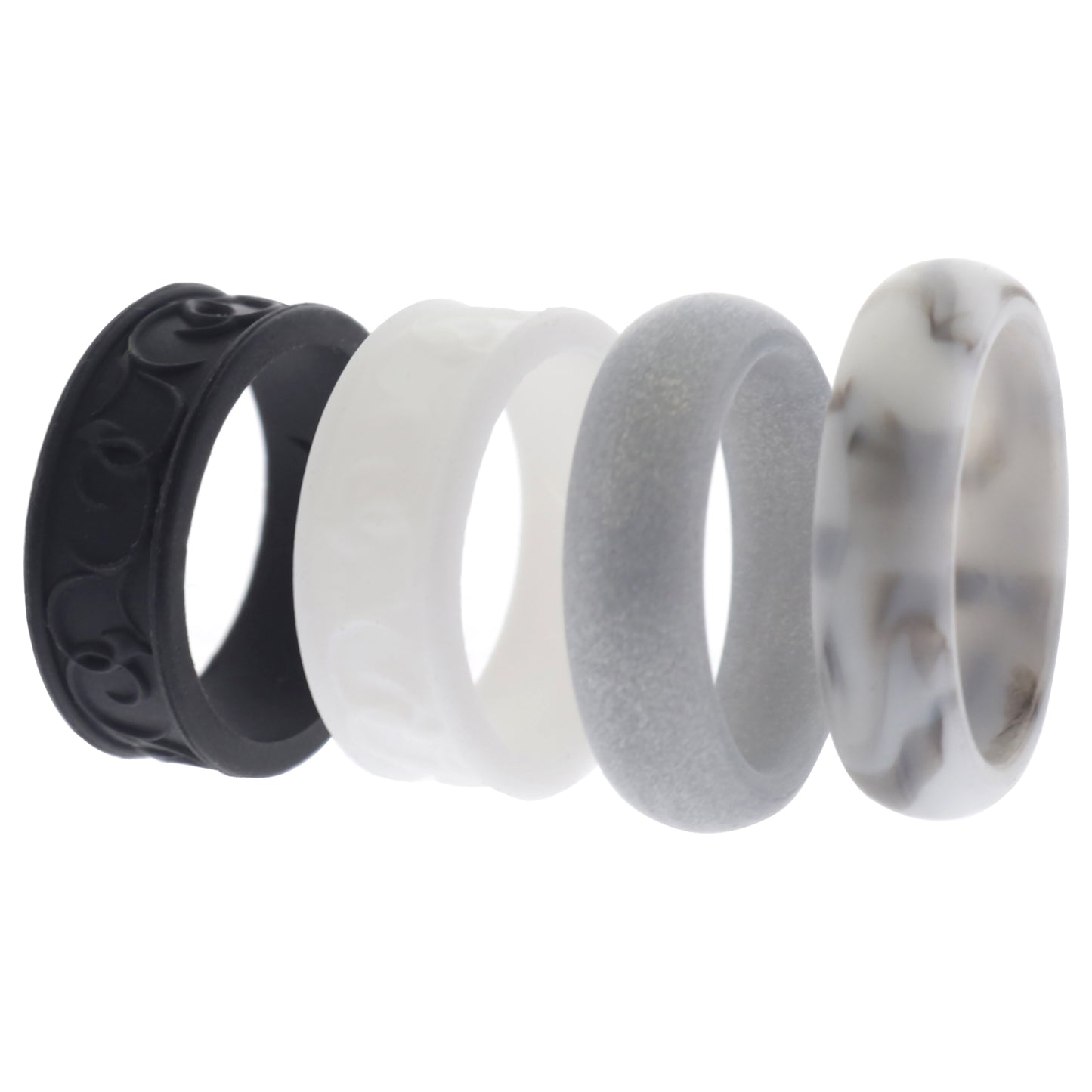 ROQ Silicone Wedding Flower Ring Set - Black-White