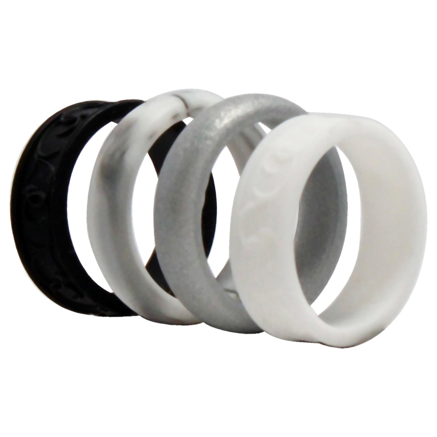 ROQ Silicone Wedding Flower Ring Set - Black-White