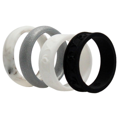ROQ Silicone Wedding Flower Ring Set - Black-White