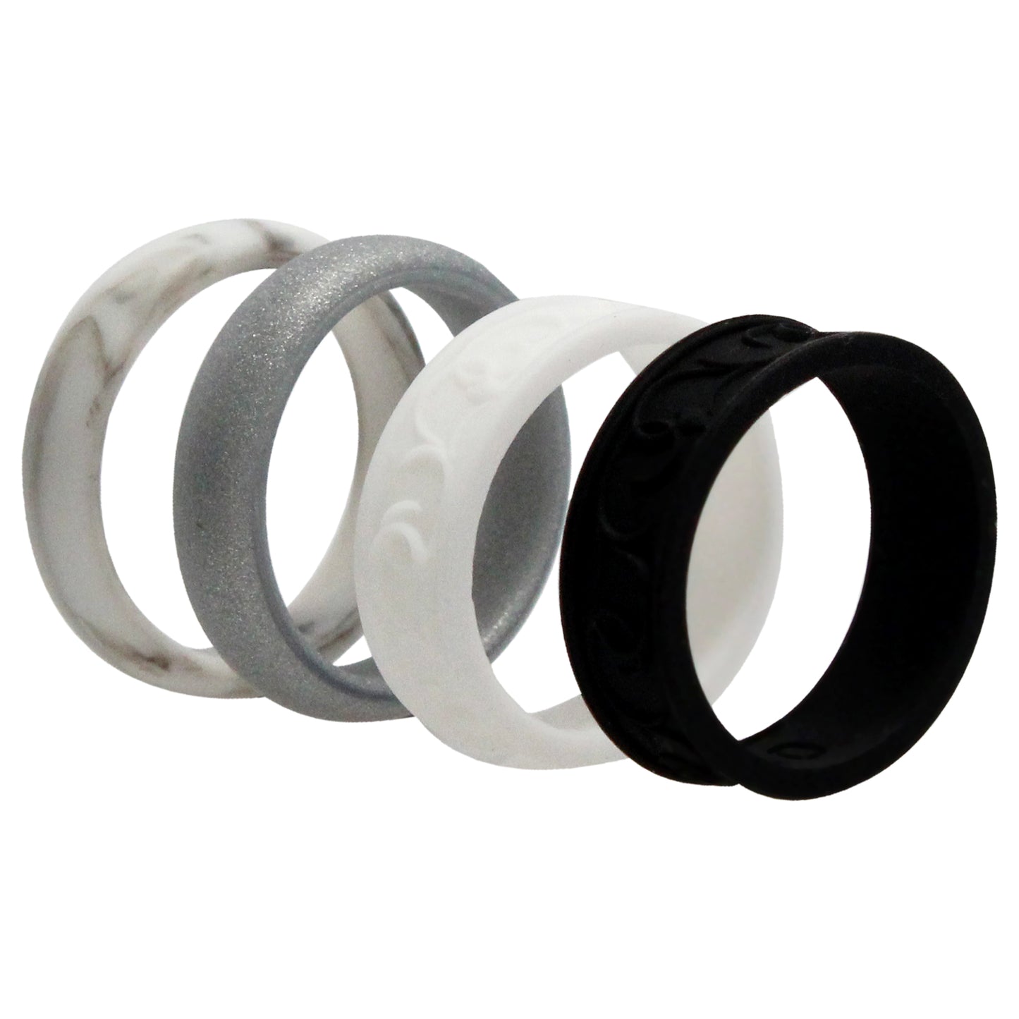 ROQ Silicone Wedding Flower Ring Set - Black-White