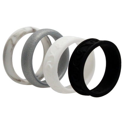 ROQ Silicone Wedding Flower Ring Set - Black-White