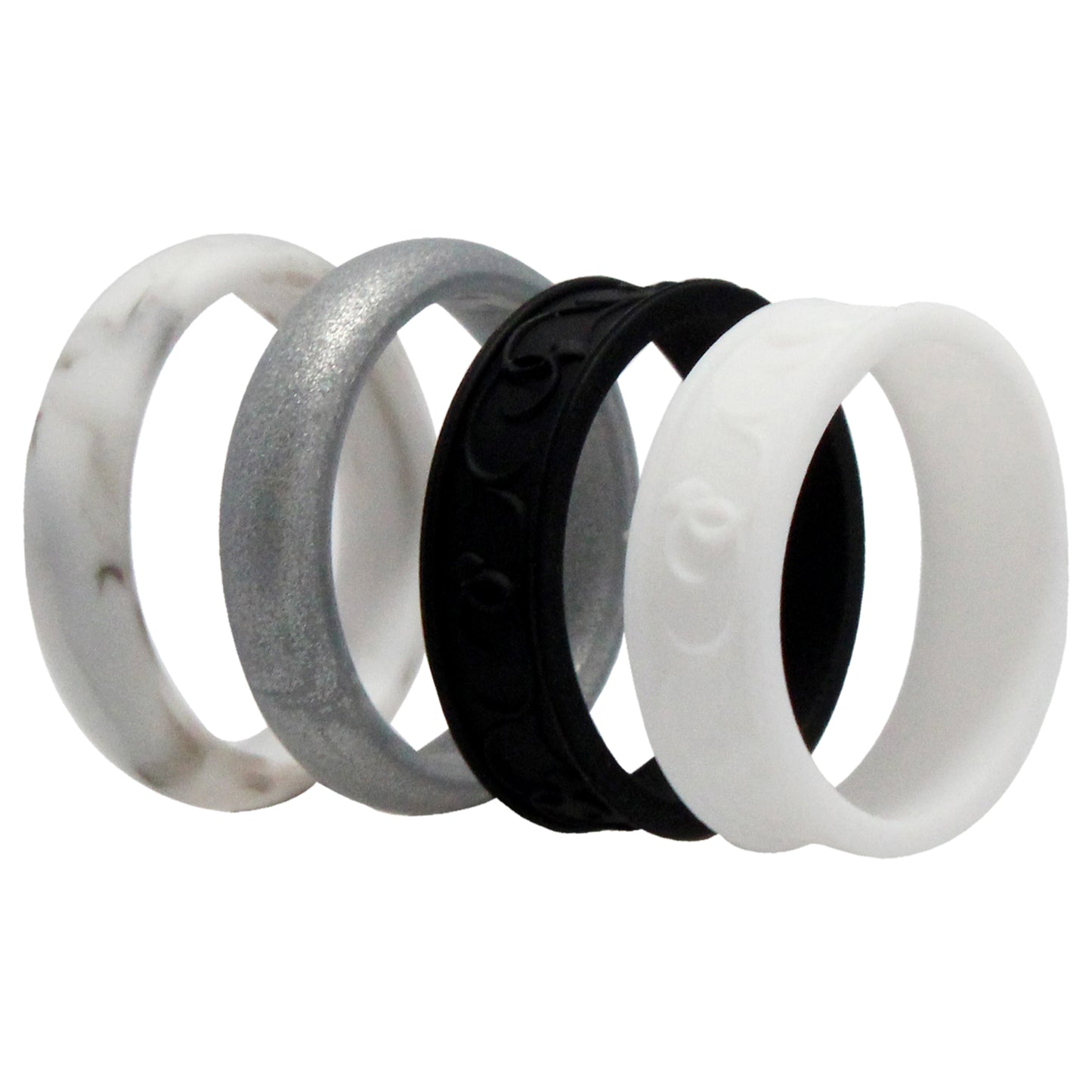 ROQ Silicone Wedding Flower Ring Set - Black-White