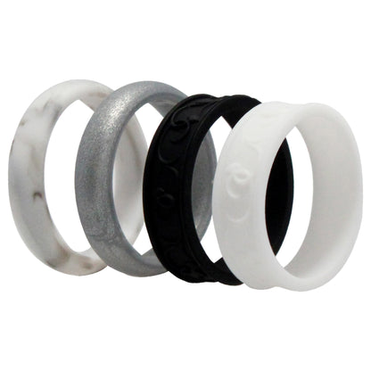 ROQ Silicone Wedding Flower Ring Set - Black-White