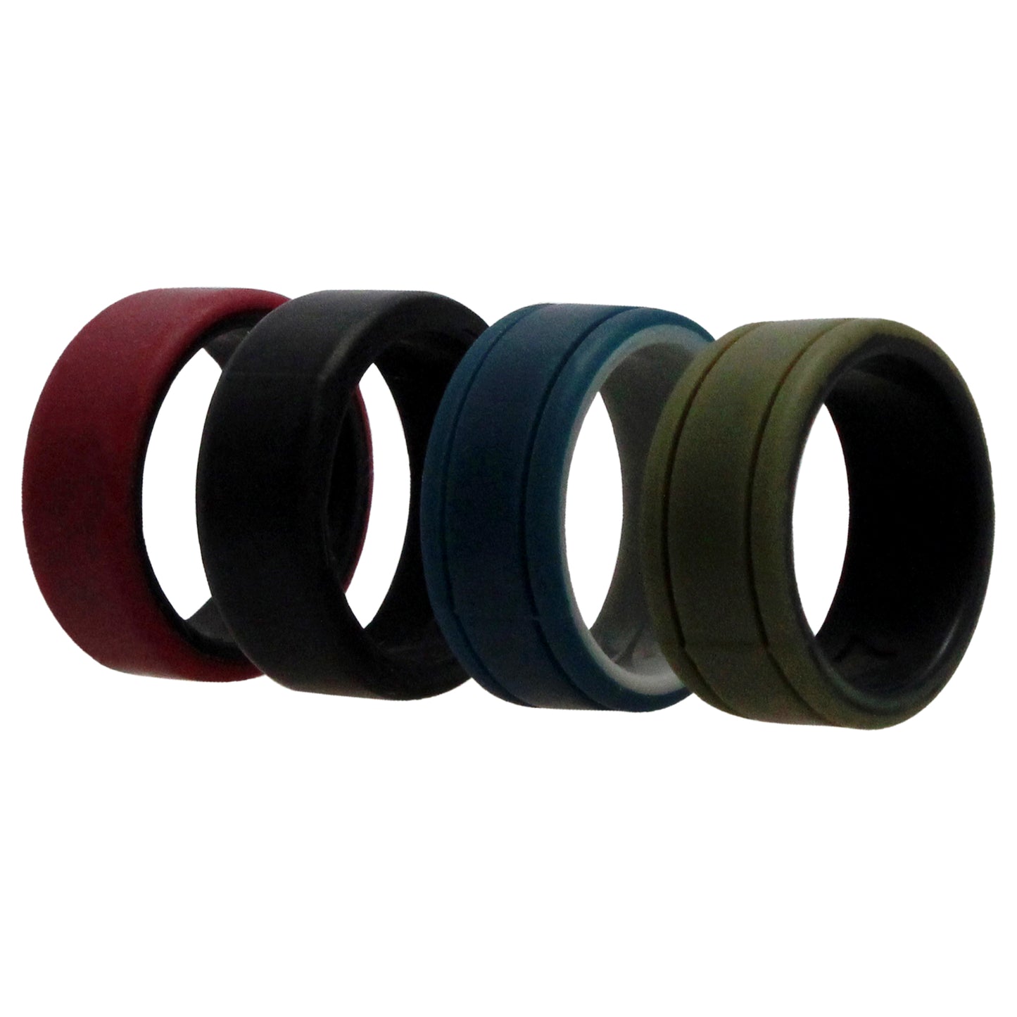 ROQ Silicone Wedding 2Layer Lines Ring Set - Bordo