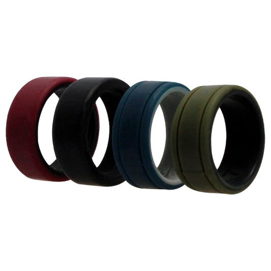 ROQ Silicone Wedding 2Layer Lines Ring Set - Bordo