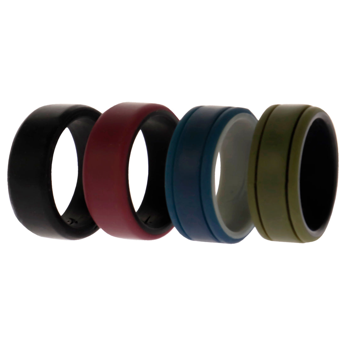 ROQ Silicone Wedding 2Layer Lines Ring Set - Bordo