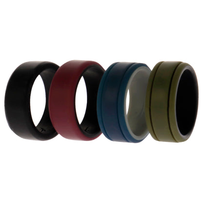 ROQ Silicone Wedding 2Layer Lines Ring Set - Bordo