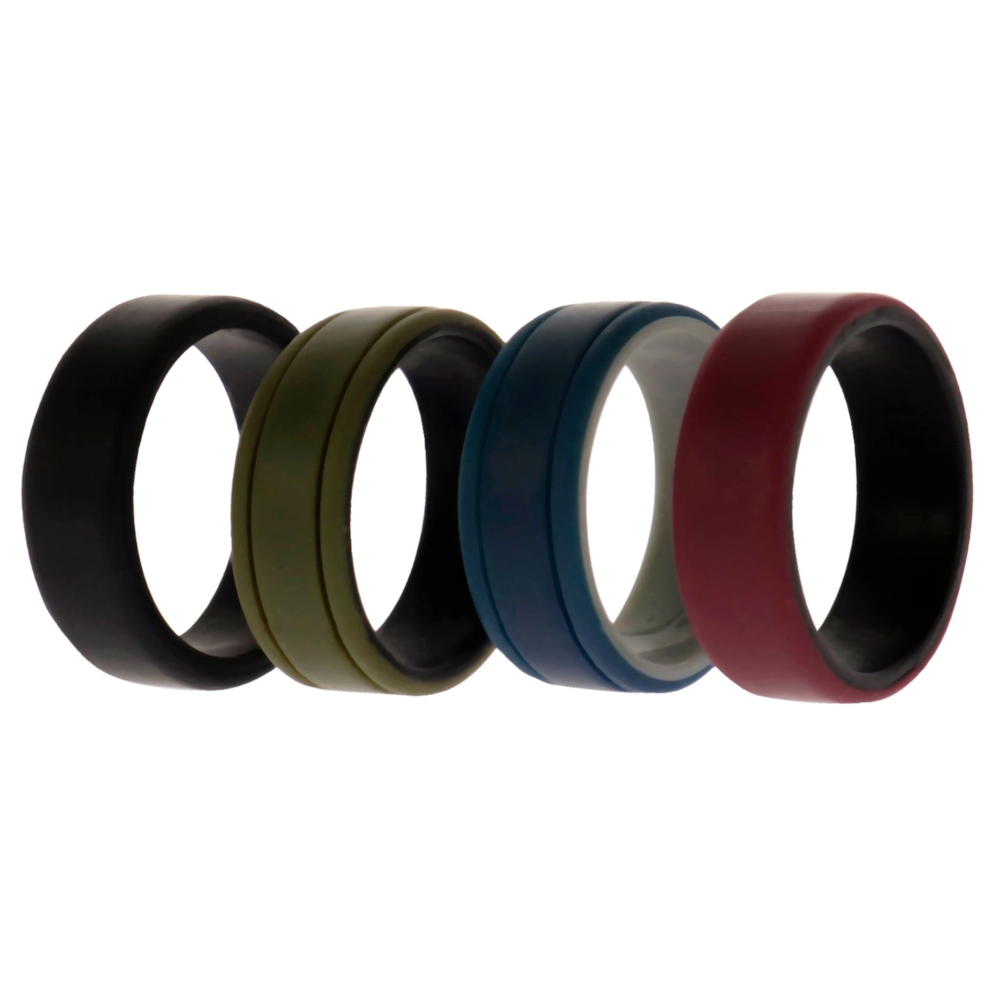 ROQ Silicone Wedding 2Layer Lines Ring Set - Bordo