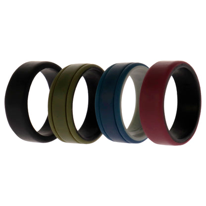 ROQ Silicone Wedding 2Layer Lines Ring Set - Bordo