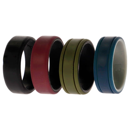 ROQ Silicone Wedding 2Layer Lines Ring Set - Bordo