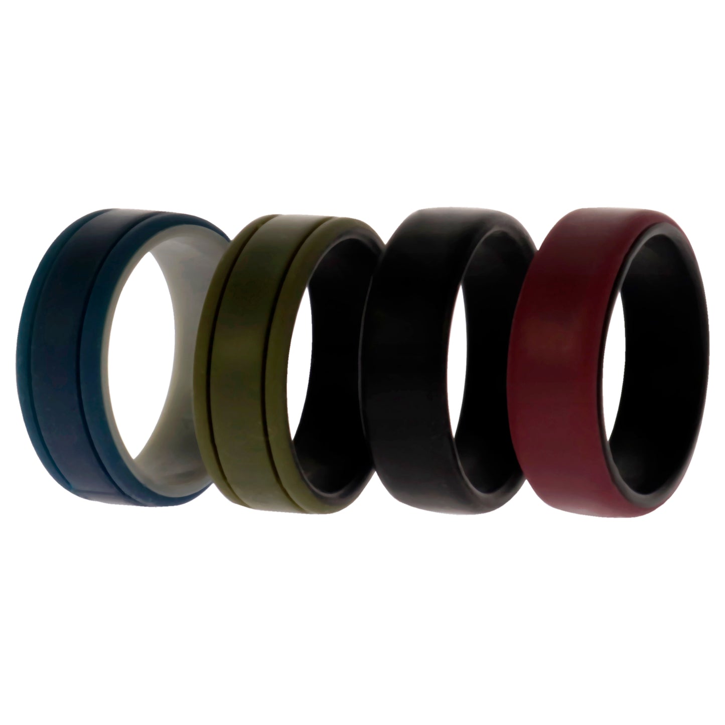 ROQ Silicone Wedding 2Layer Lines Ring Set - Bordo