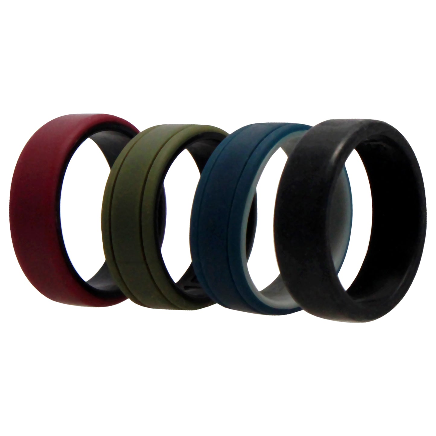 ROQ Silicone Wedding 2Layer Lines Ring Set - Bordo