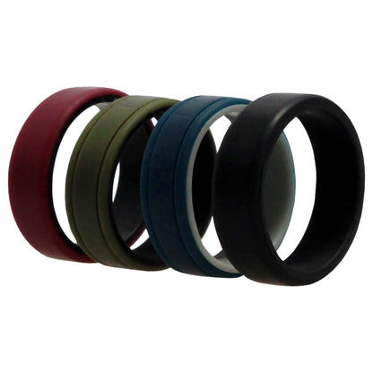 ROQ Silicone Wedding 2Layer Lines Ring Set - Bordo