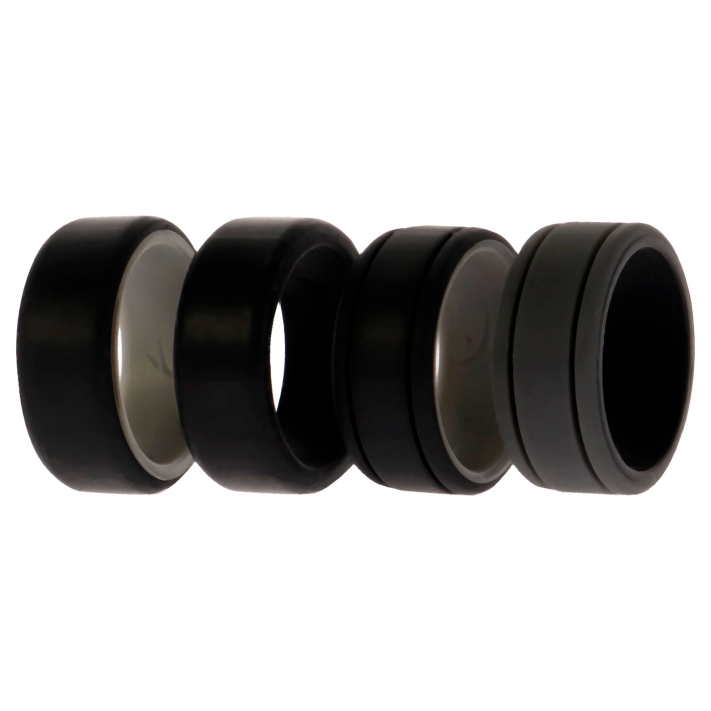 ROQ Silicone Wedding 2Layer Lines Ring Set - Black