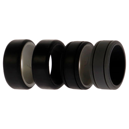 ROQ Silicone Wedding 2Layer Lines Ring Set - Black