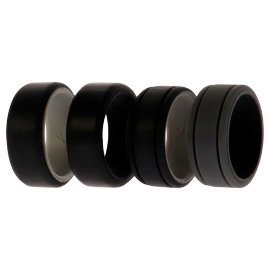 ROQ Silicone Wedding 2Layer Lines Ring Set - Black