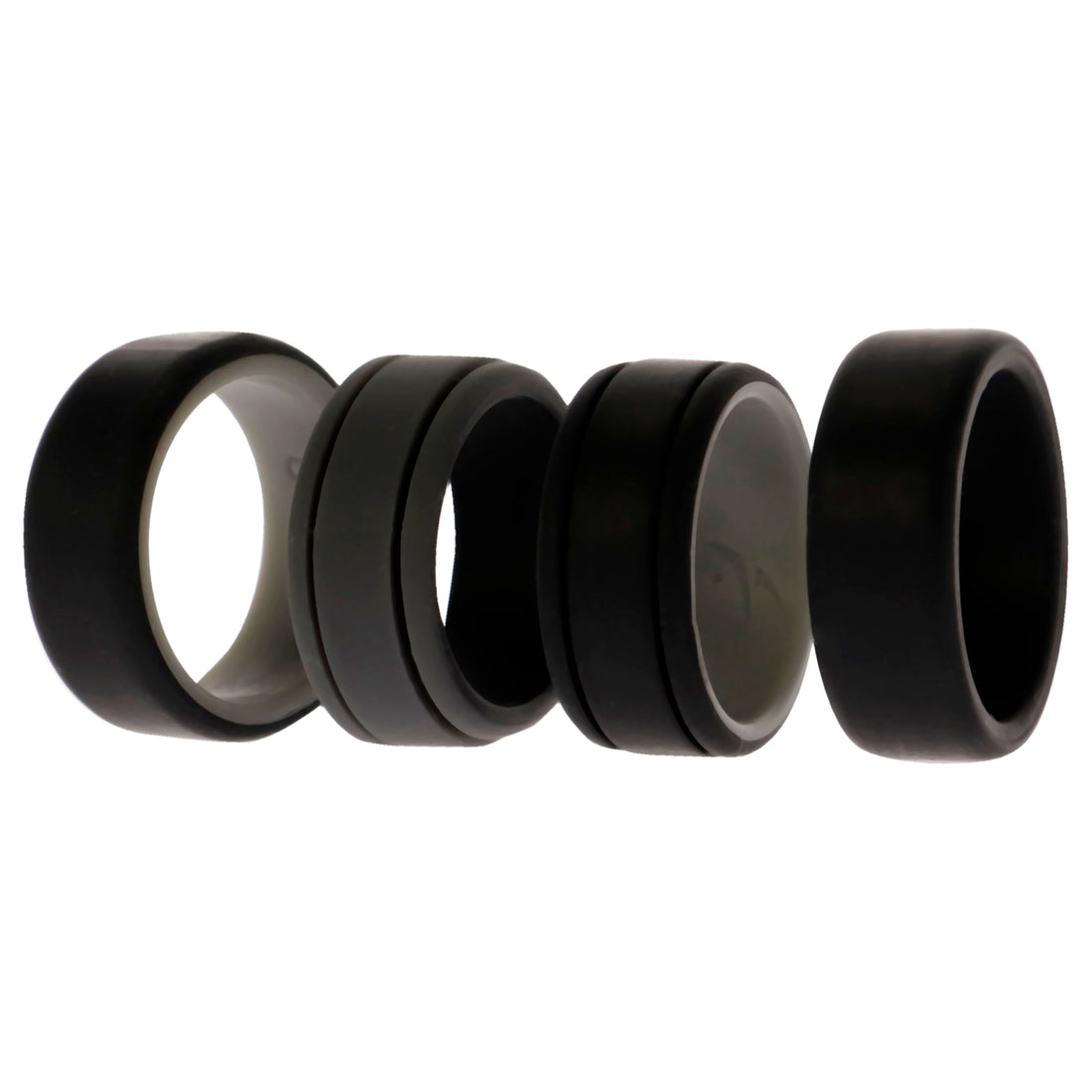ROQ Silicone Wedding 2Layer Lines Ring Set - Black