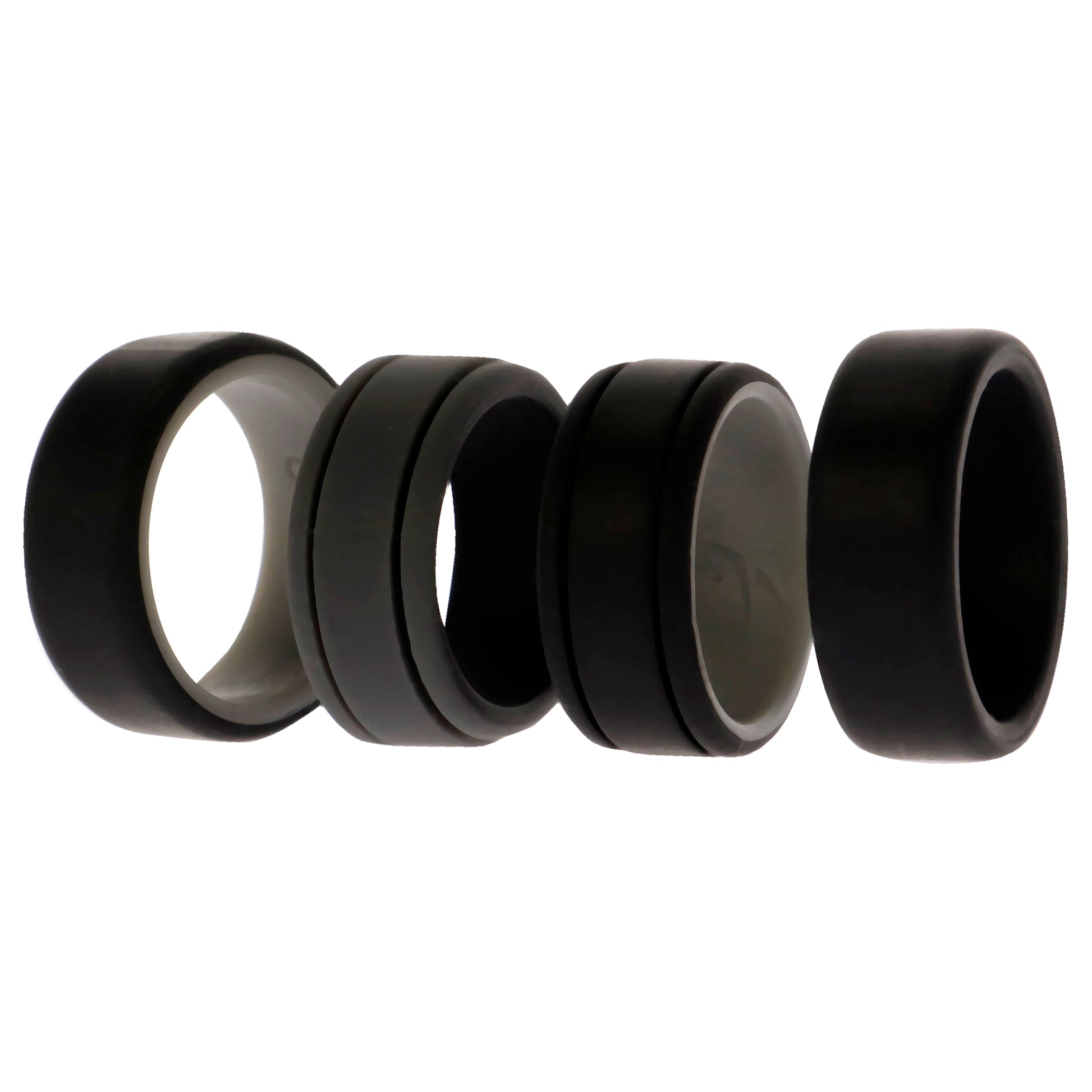 ROQ Silicone Wedding 2Layer Lines Ring Set - Black