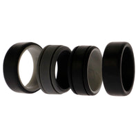 ROQ Silicone Wedding 2Layer Lines Ring Set - Black
