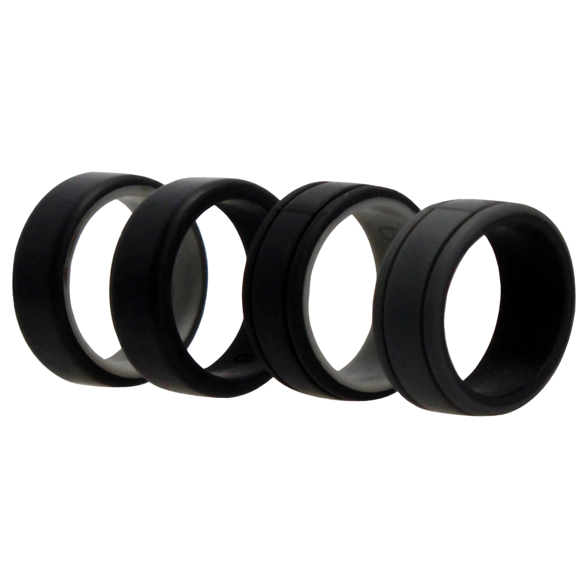 ROQ Silicone Wedding 2Layer Lines Ring Set - Black
