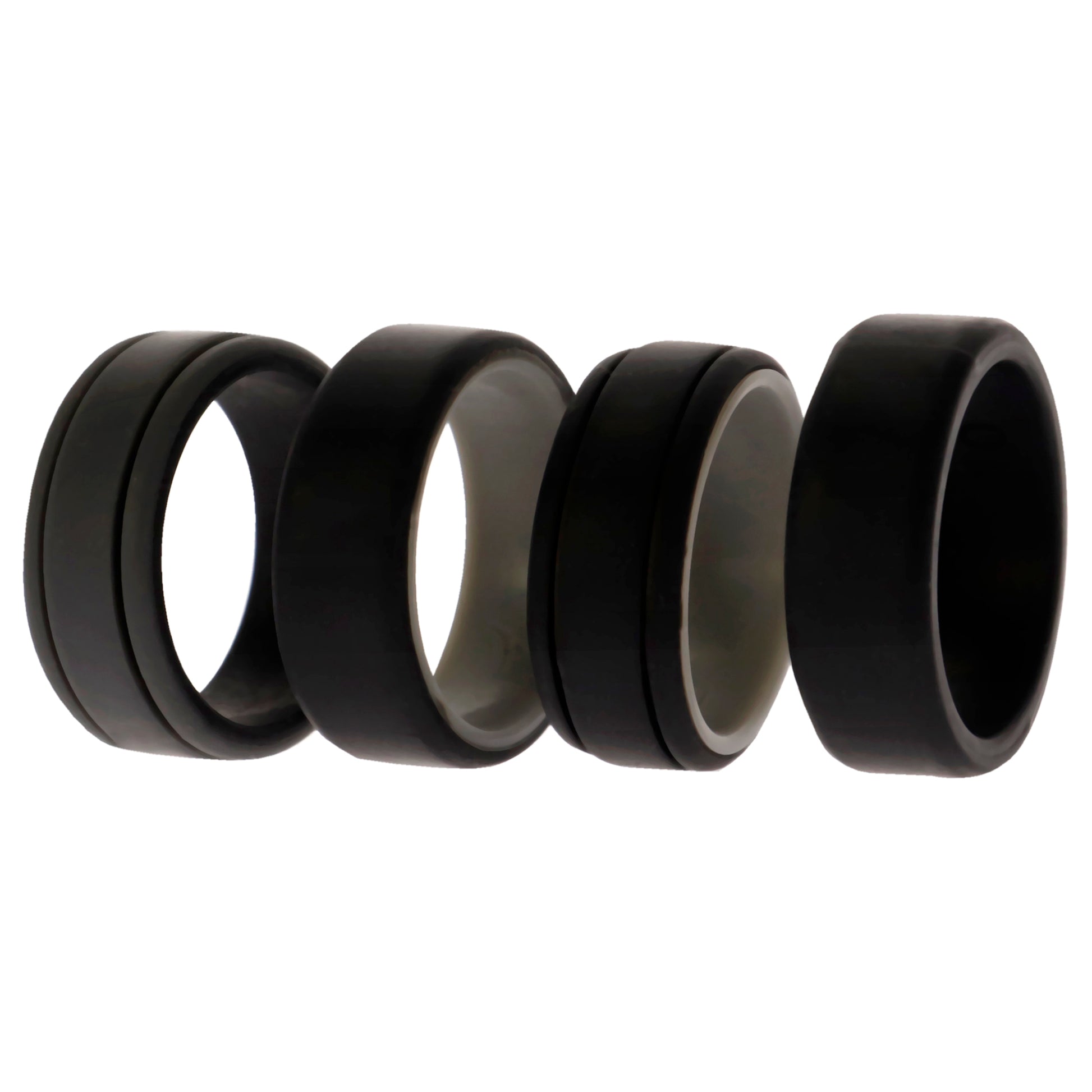ROQ Silicone Wedding 2Layer Lines Ring Set - Black
