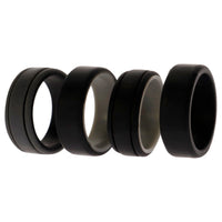 ROQ Silicone Wedding 2Layer Lines Ring Set - Black