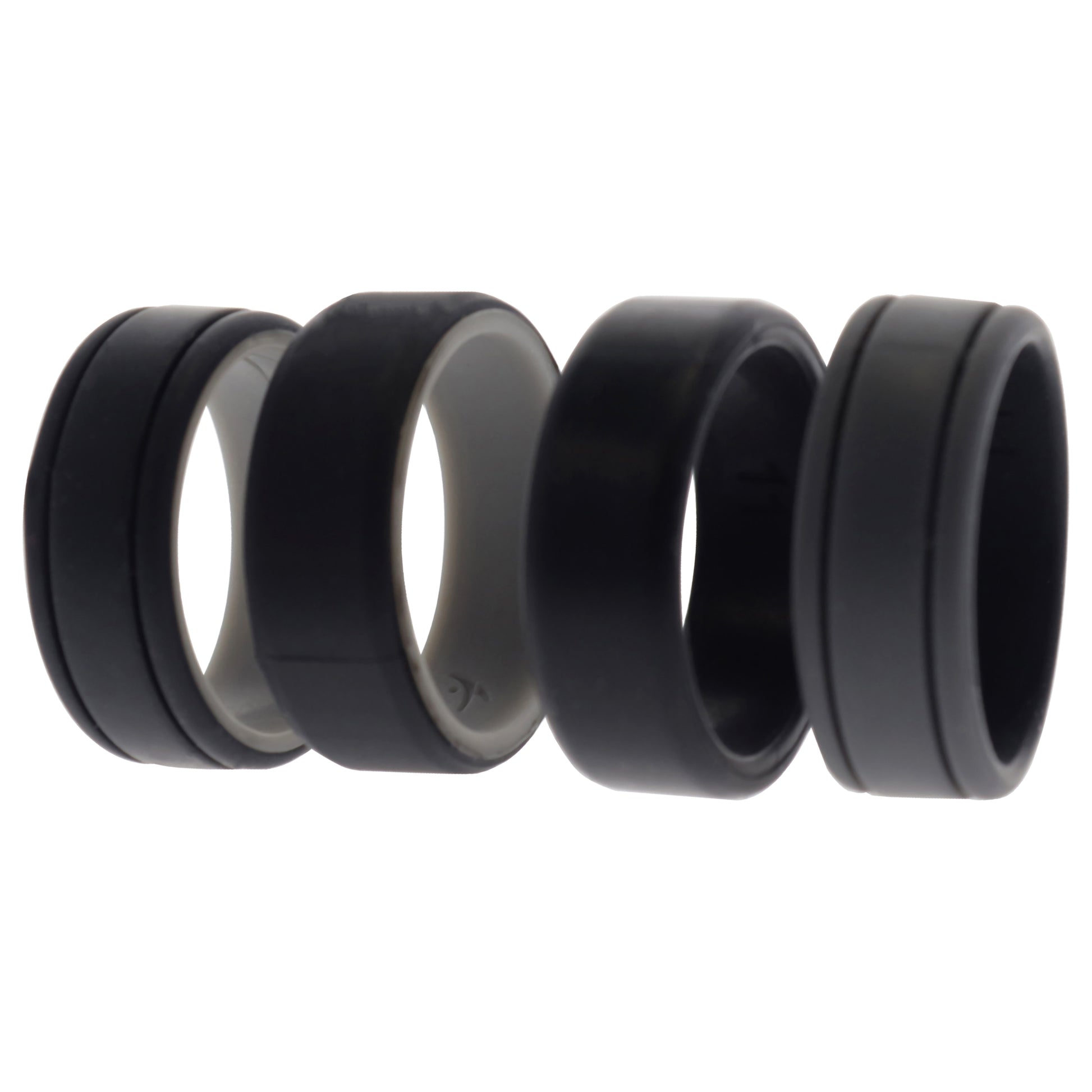 ROQ Silicone Wedding 2Layer Lines Ring Set - Black