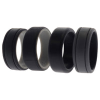 ROQ Silicone Wedding 2Layer Lines Ring Set - Black