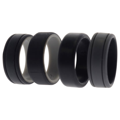 ROQ Silicone Wedding 2Layer Lines Ring Set - Black
