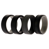 ROQ Silicone Wedding 2Layer Lines Ring Set - Black
