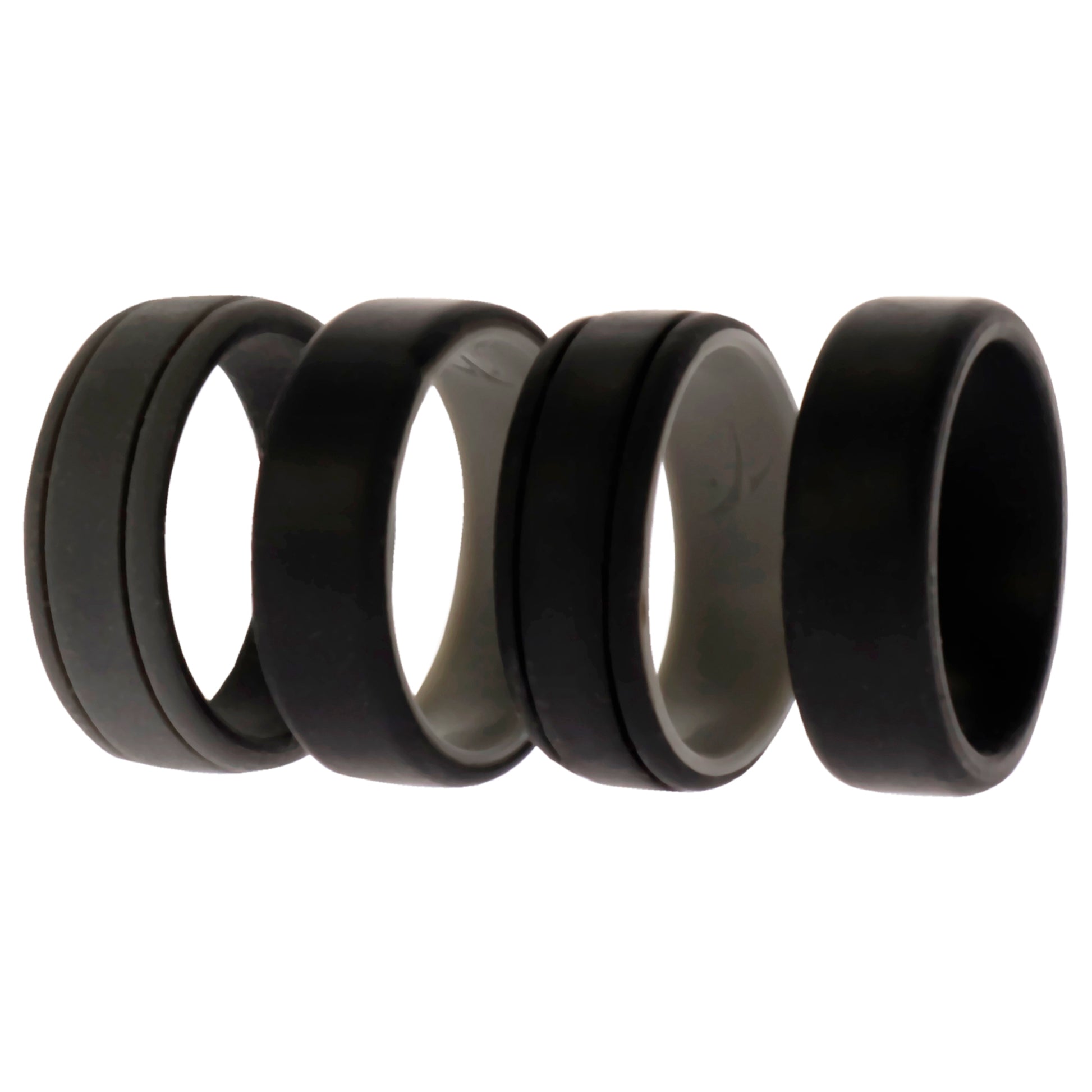 ROQ Silicone Wedding 2Layer Lines Ring Set - Black