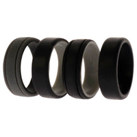 ROQ Silicone Wedding 2Layer Lines Ring Set - Black