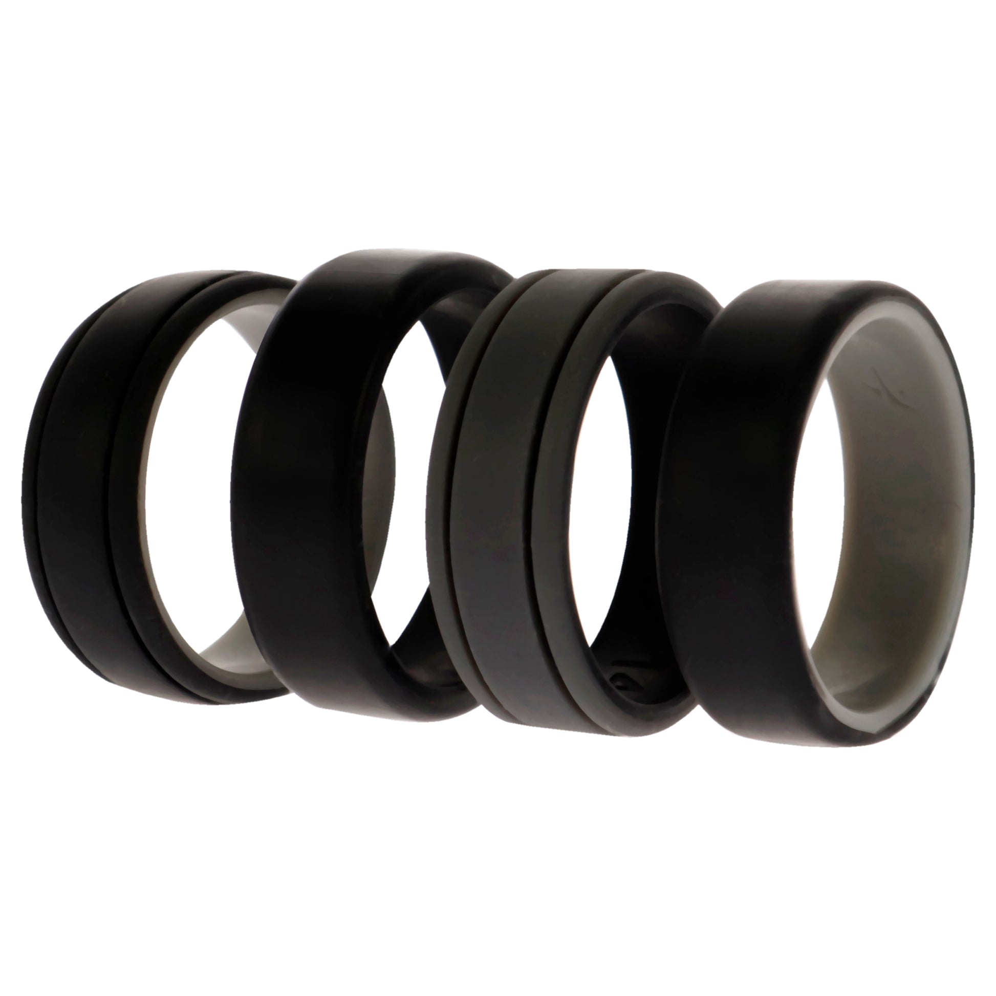 ROQ Silicone Wedding 2Layer Lines Ring Set - Black