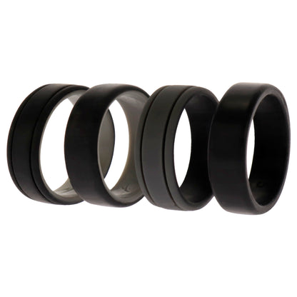 ROQ Silicone Wedding 2Layer Lines Ring Set - Black