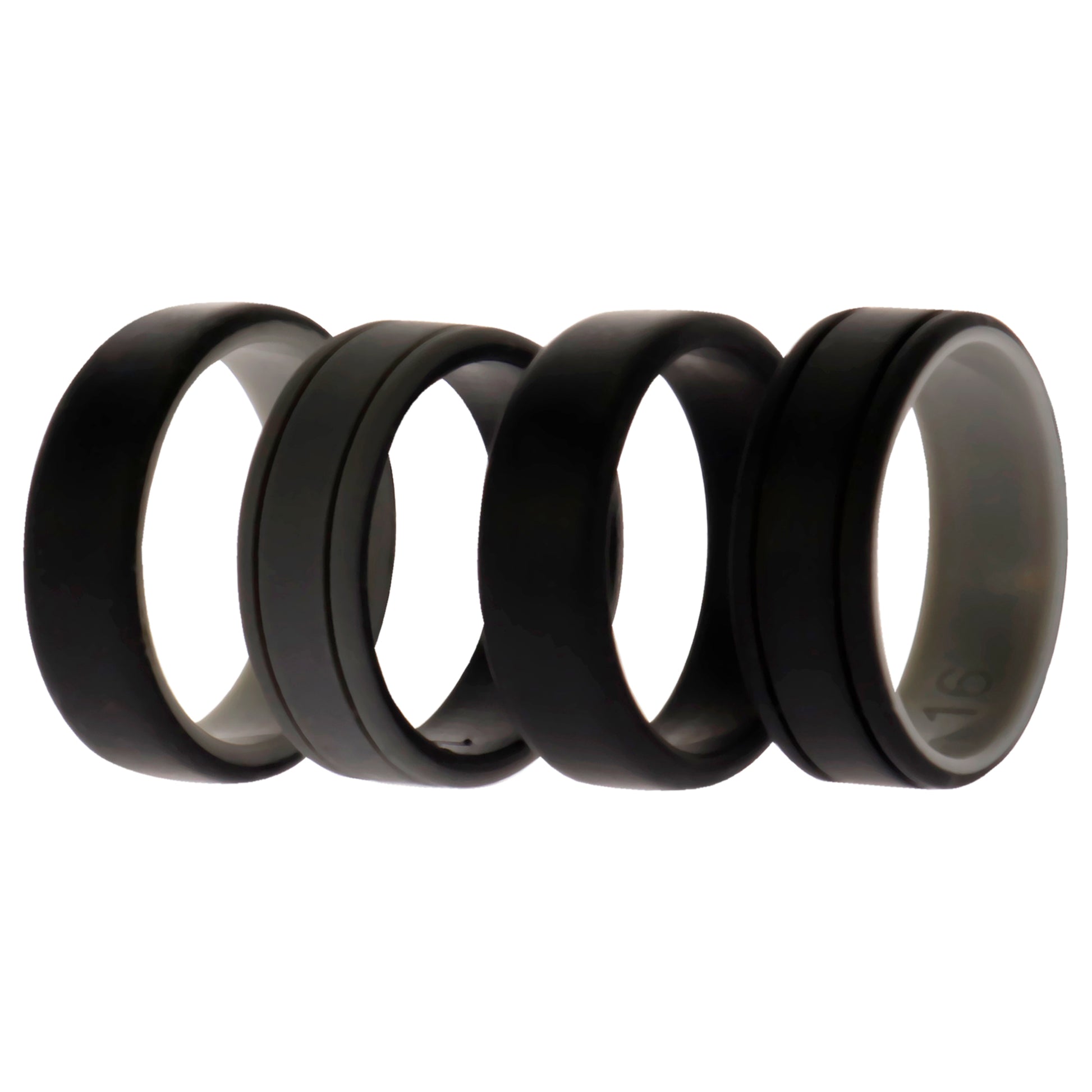 ROQ Silicone Wedding 2Layer Lines Ring Set - Black