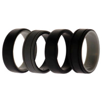 ROQ Silicone Wedding 2Layer Lines Ring Set - Black