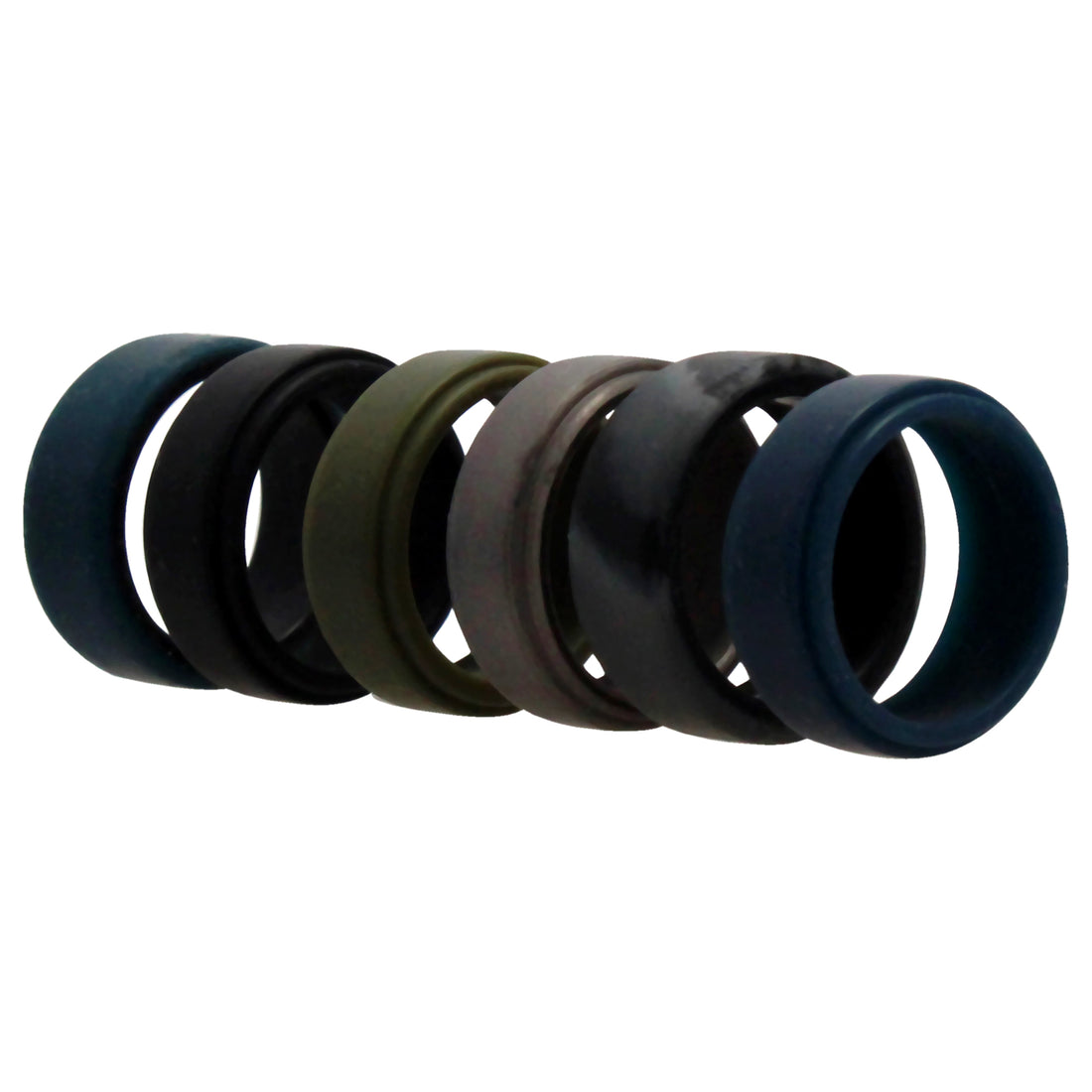 ROQ Silicone Wedding 2Layer Beveled 8mm Ring Set - Black-Camo