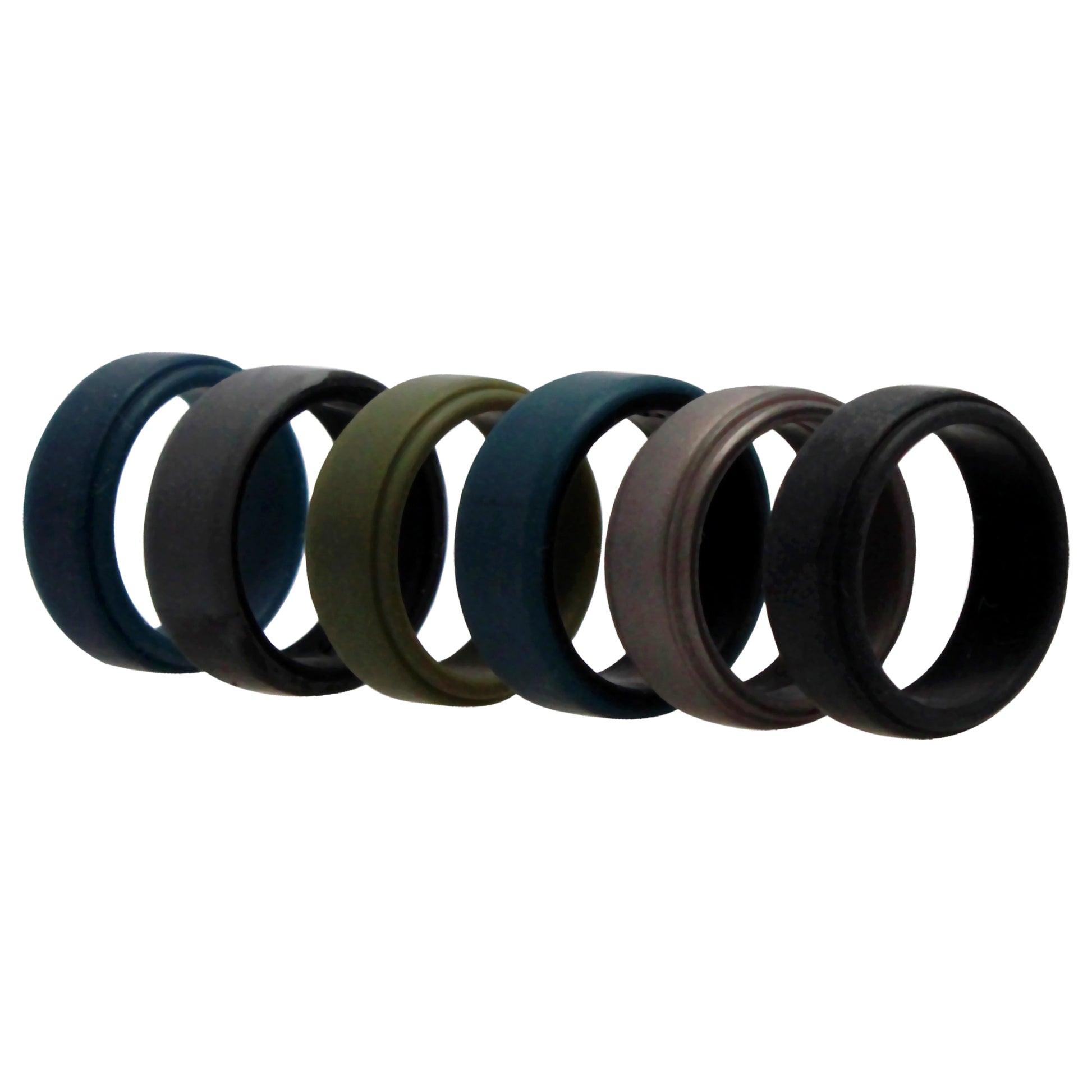ROQ Silicone Wedding 2Layer Beveled 8mm Ring Set - Black-Camo