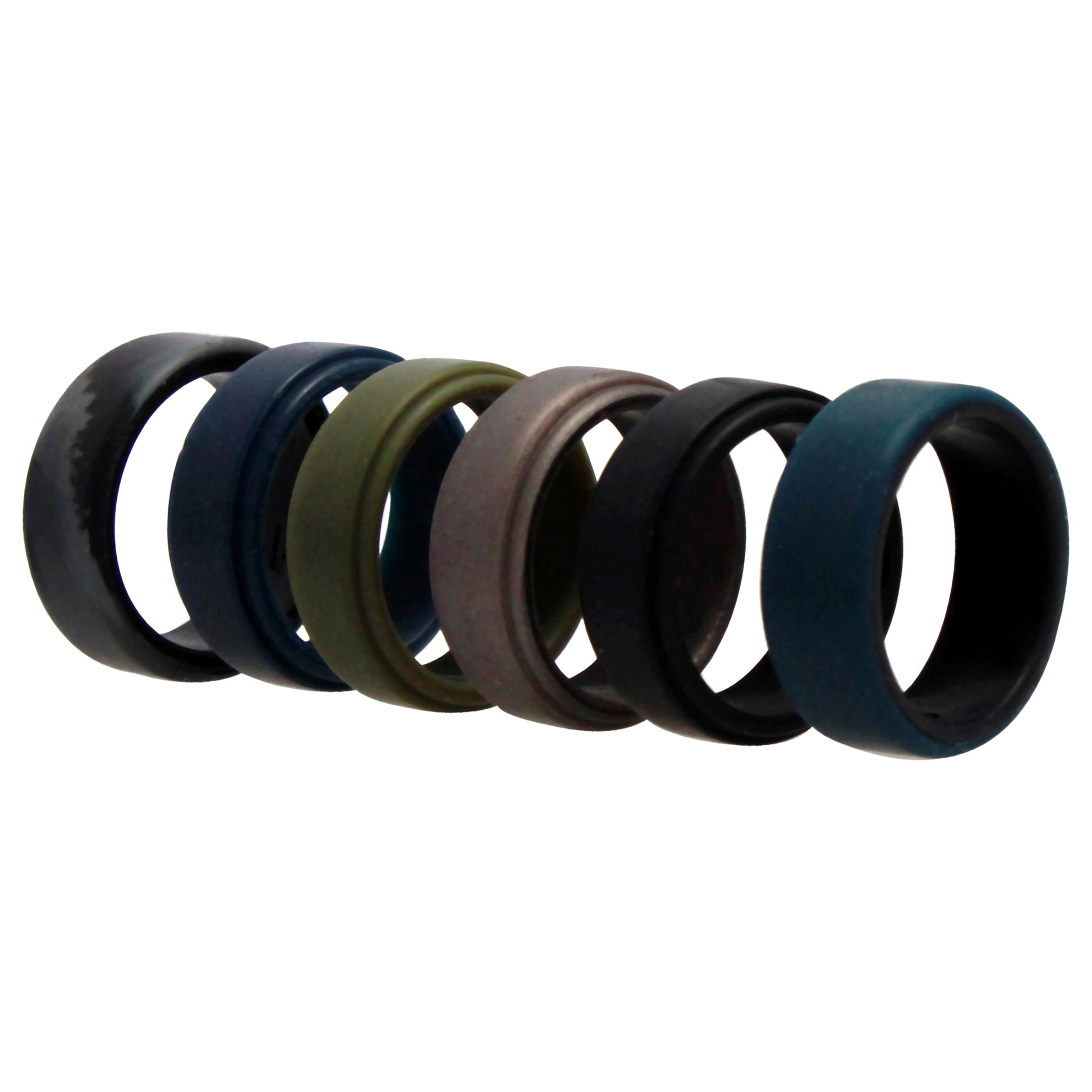 ROQ Silicone Wedding 2Layer Beveled 8mm Ring Set - Black-Camo