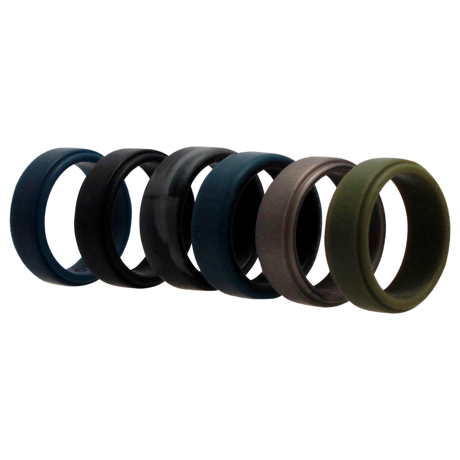 ROQ Silicone Wedding 2Layer Beveled 8mm Ring Set - Black-Camo