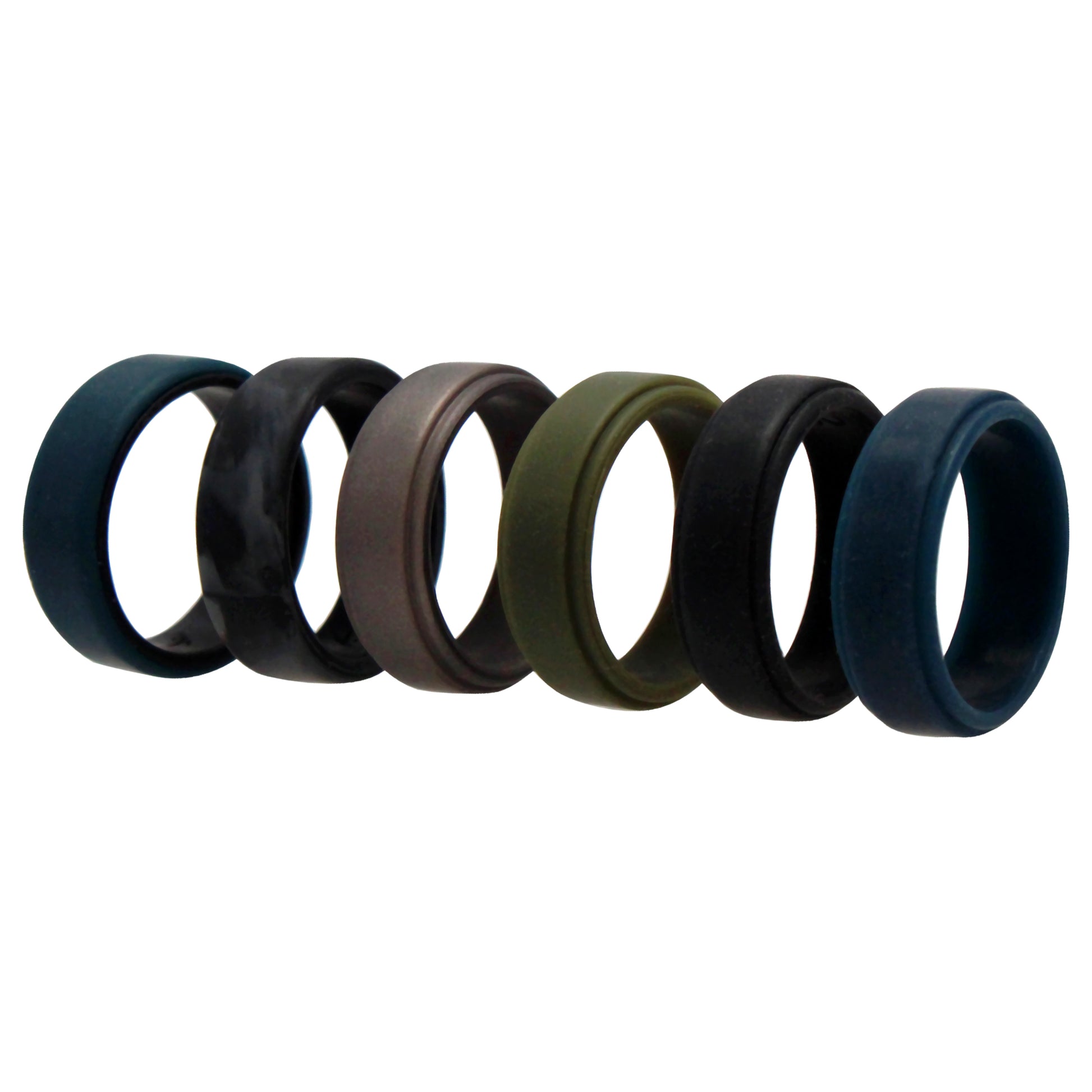 ROQ Silicone Wedding 2Layer Beveled 8mm Ring Set - Black-Camo
