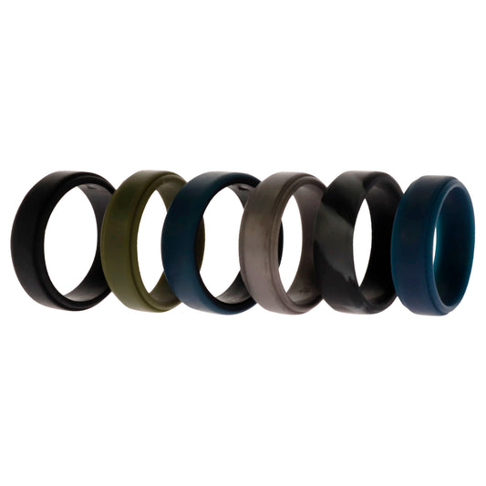 Silicone Wedding 2Layer Beveled 8mm Ring Set - Black-Camo by ROQ for Men - 6 x 14 mm Ring