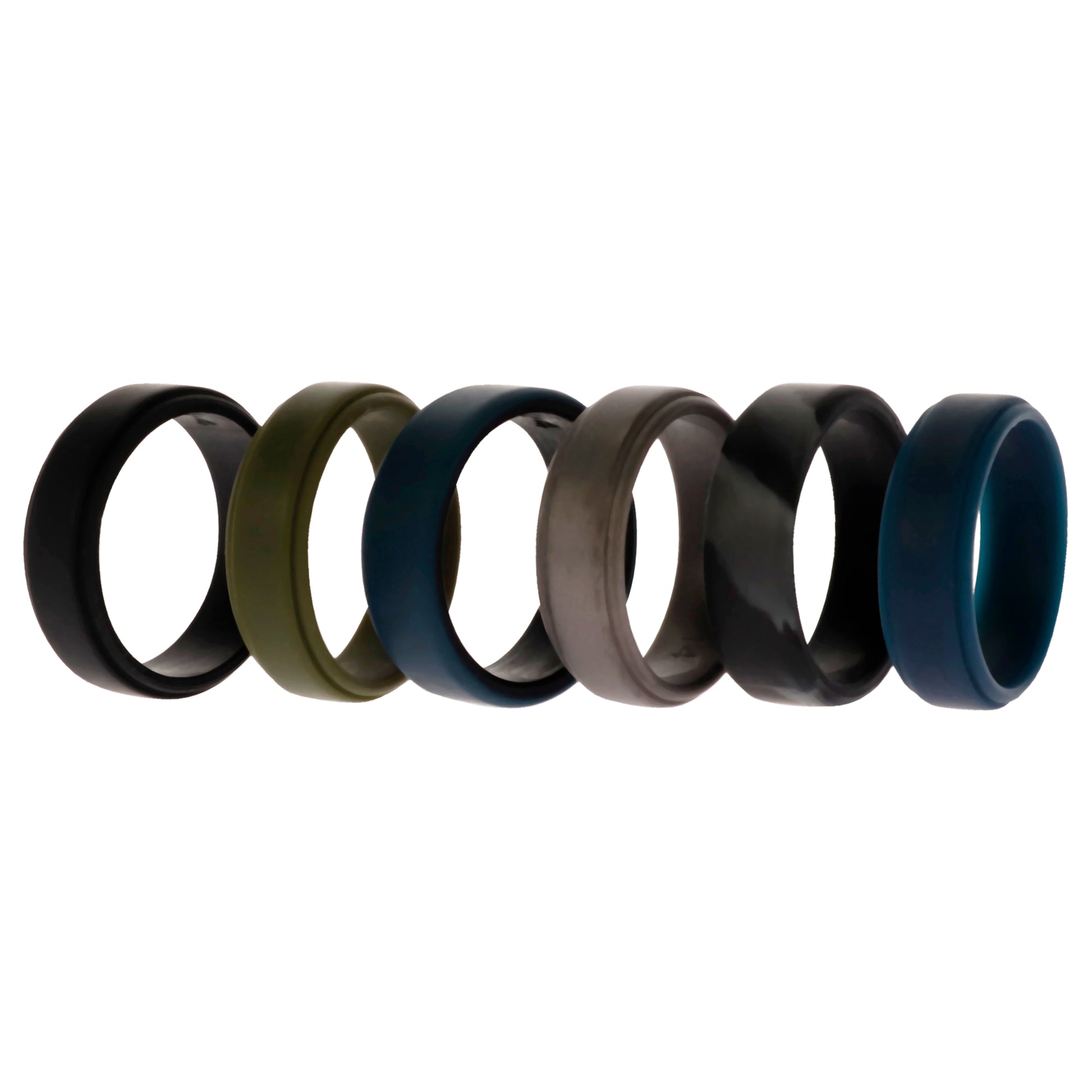 ROQ Silicone Wedding 2Layer Beveled 8mm Ring Set - Black-Camo