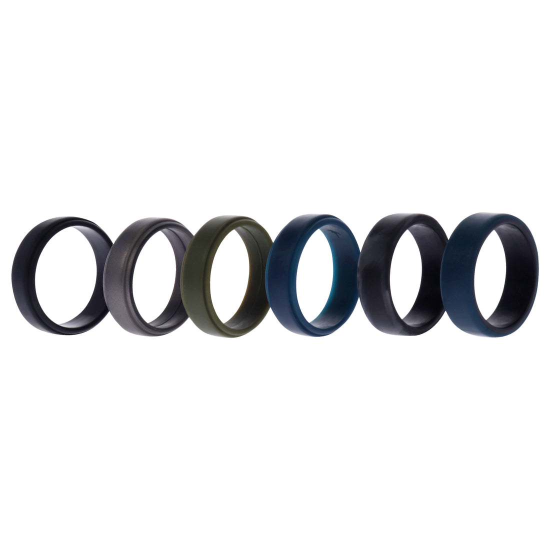 Silicone Wedding 2Layer Beveled 8mm Ring Set - Black-Camo by ROQ for Men - 6 x 15 mm Ring